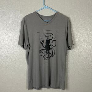 Banana Republic Sz M V-Neck Graphic Tee Gray Kraken Octopus Design Hipster Shirt